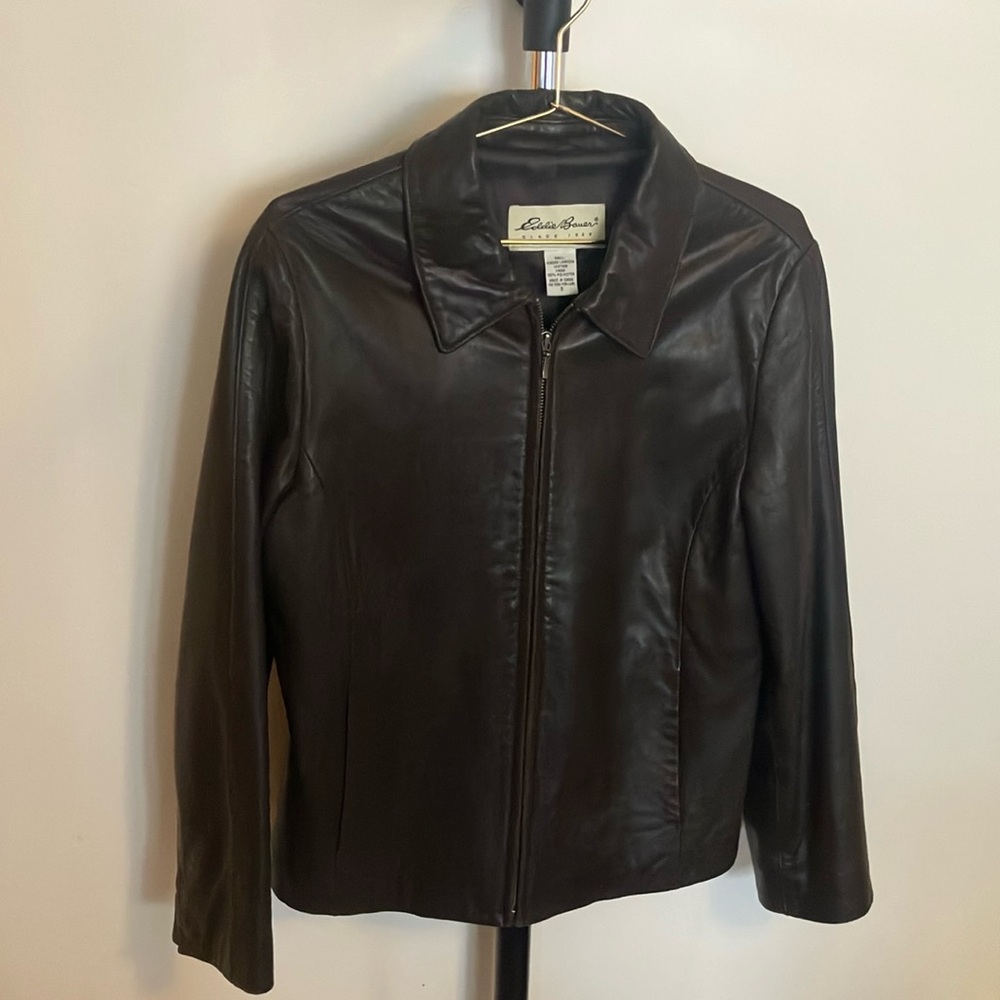 Eddie Bauer Genuine Lambskin Leather Jacket (Size S) Y2K Vintage Zipper LIKE NEW